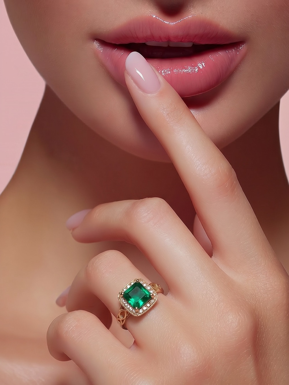 Women’s Stainless Steel Golden w/ Faux Emerald Ring Size 7